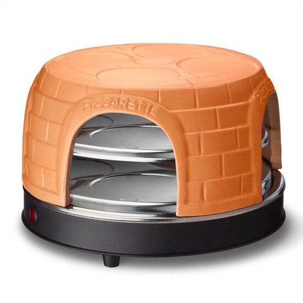 Emerio Pizzarette Origineel - 8 Persoons Pizza Oven - Handgemaakte Terracotta Koepel - 8 Geïsoleerde Bakspatels - RVS Bakplaat - Gourmetstel - PO-116124.1 1500W