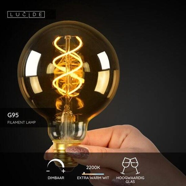 Lucide G95 - Filament lamp - Ø 9,5 cm - LED Dimbaar - E27 - 1x4,9W 2200K - Amber