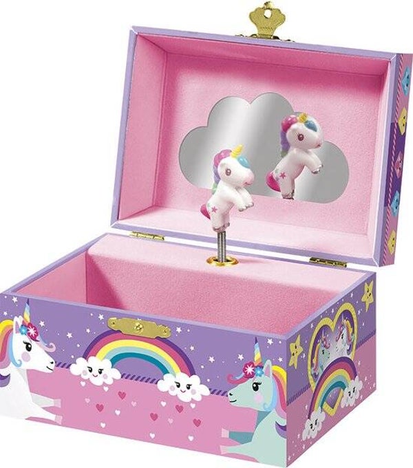 Totum Unicorn sieradendoosje met muziek, juwelenkistje muziekdoosje met geluid | speelgoed meisjes - draaiende unicorn en spiegel cadeau tip peuter kleuter