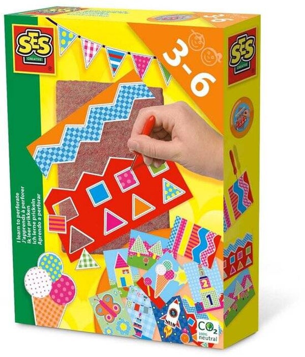 SES Creative – Ik Leer Prikken – Montessori Speelgoed – Prikmatje van Vilt, Prikpen en 9 Verschillende Prikkaarten – Creatief Knutsel Speelgoed Vanaf 3 Jaar