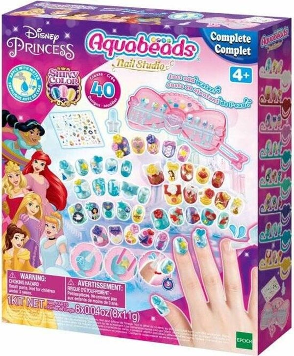 Aquabeads nagelstudio voor Kinderen- Disney Princess- complete set - 40 nagels, werkbank, pincet, waterflesje- zie video hoe t werkt