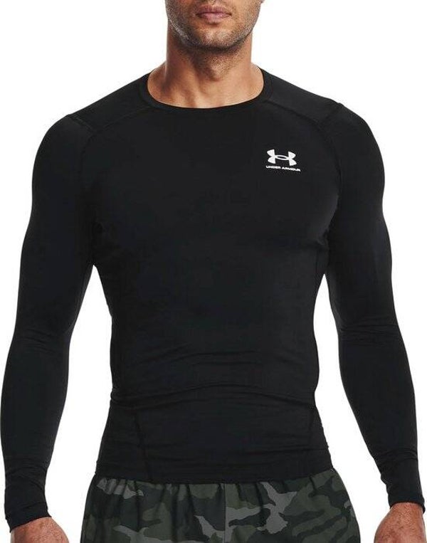 Under Armour UA HG Armour Comp LS-BLK Heren Sportshirt- Zwart - Wit - Maat XL