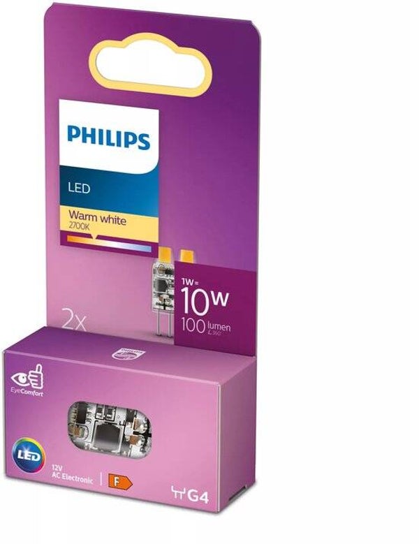 Energiezuinige Philips LED Capsule Transparant - 10 W - G4 - warmwit licht - 2 stuks - Bespaar op energiekosten