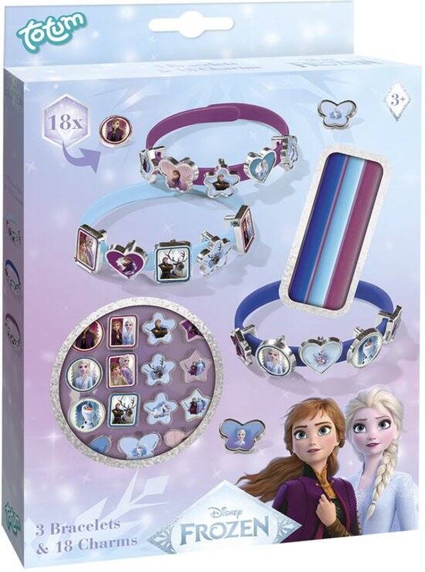 Disney Frozen Totum 3 schuif armbandjes maken met 18 bedels - knutselen speelgoed meisjes vanaf 3 jaar - Olaf - Anna - Elsa prinsessen cadeautip