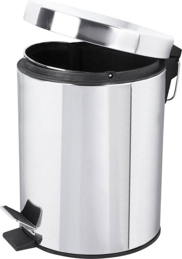 Differnz Pedaalemmer Chroom – Prullenbak Badkamer – Afvalbakje – 5 liter
