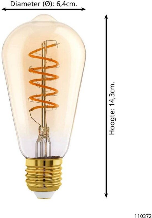 EGLO LED Lamp - E27 - Ø 6.4 cm - Amber - 806 lumen - 2700K
