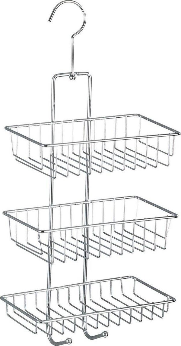 WENKO Doucherek Nivala 3-laags chroom 22x50cm - Doucherek zonder boren - Doucherek hangend - Douchemand - Douchecaddy ophangbaar
