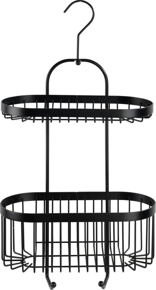 WENKO Doucherek 2-laags Classic Plus Black mat zwart 26x47cm - Doucherek zonder boren - Doucherek hangend zwart - Douchemand - Douchecaddy ophangbaar