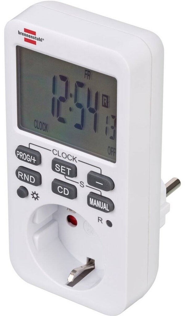 Brennenstuhl Comfort-Line Digitale weektijdschakelaar, digitale timer-stopcontact, voor binnen, countdown-functie en met verhoogde aanraakbescherming, wit