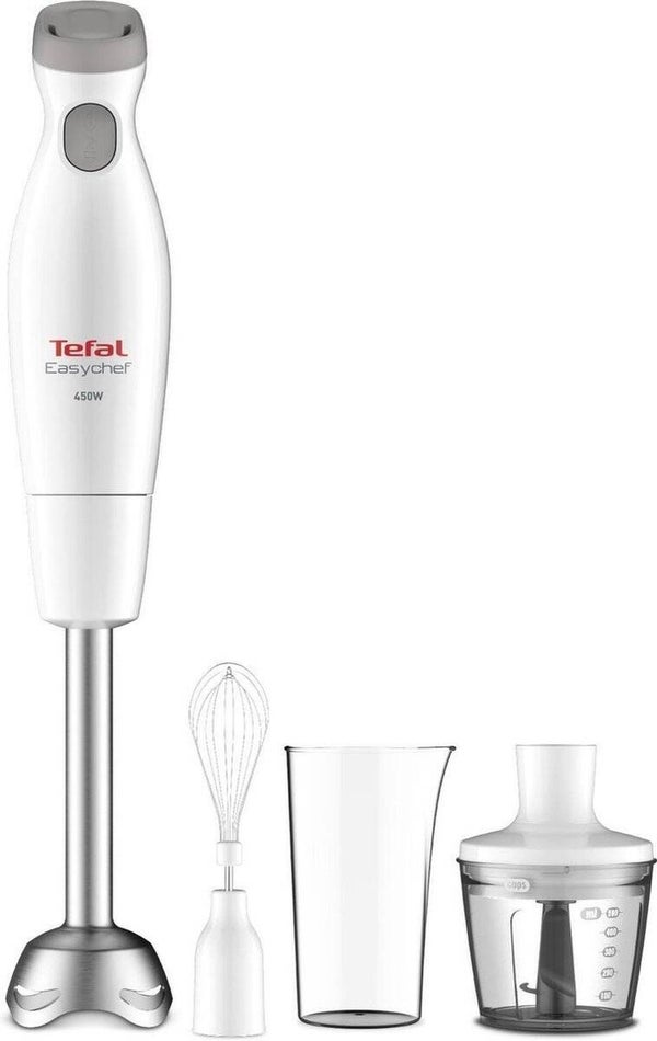 Tefal Easychef HB4531 - Staafmixer - Inclusief Mengbeker, Hakaccessoire en Garde - Turbo Stand - Compact - Wit/Grijs - 450W