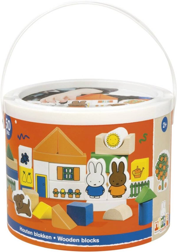 Nijntje blokkenton, houten blokken in opbergton - educatief speelgoed - peuter, kleuter - vanaf 2 jaar - Bambolino Toys