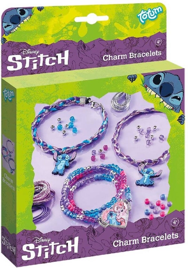 Disney Stitch Totum 3 bedel armbandjes maken met kralen, hart- en 2 Stitch bedels - speelgoed cadeau tip meisjes knutselset sieraden creatief Lilo & Sitch
