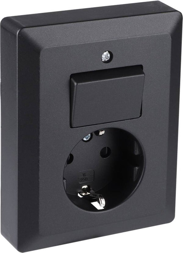 Q-link Stopcontact met Wisselschakelaar - Zwart - Combinatie Wandcontactdoos - Inbouw Stopcontact en Schakelaar - Randaarde
