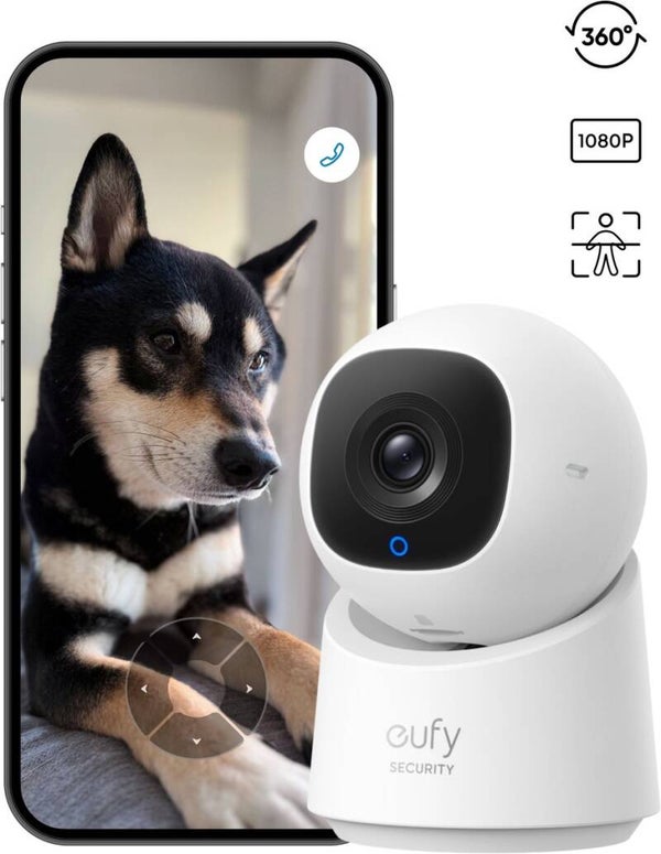 eufy Security C210 Binnencamera – Indoorcam - Huisdiercamera met app - Petcam - 1080p HD-resolutie, 360° pan en tilt, AI-gebaseerde bewegings- en persoonsdetectie, compatibel met Alexa en Google Assistant