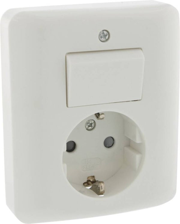 Uni Inbouw Combinatie - Stopcontact en Schakelaar - Wissel - Randaarde - Polarwit