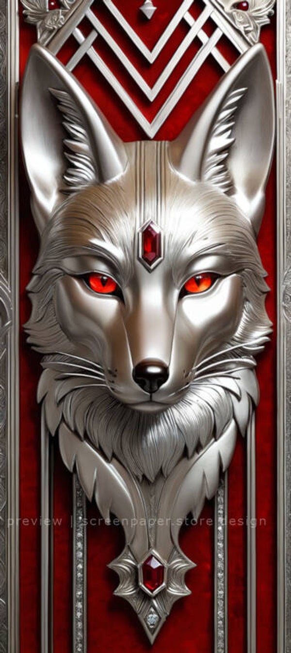 Silver Wolf Phone Wallpaper – 4K HD Crimson Ruby & Metallic Filigree Phone Background