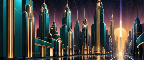 Art Deco Cyberpunk Cityscape 3440x1440  Wallpaper