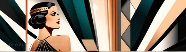 Art Deco Elegance in Teal and Gold 5120 × 1440