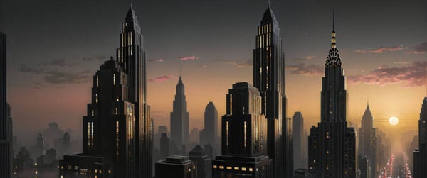 Art deco NYC Sunset 3440x1440 Wallpaper