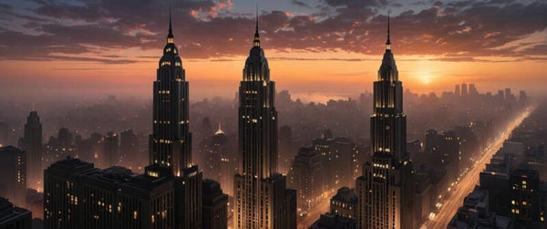 Art Deco Sunset skyline 3440x1440 Wallpaper