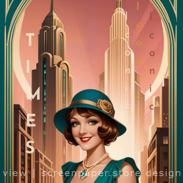 Art Deco Icon – Vintage City Elegance in Teal & Gold (3200×3200)