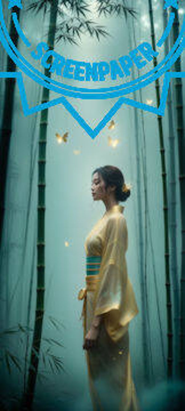 Bamboo Girl – Golden Serenity | 1080x2400px Phone wallpaper