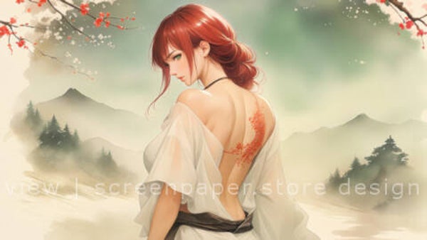 Crimson Flora: Ethereal Ink 1920x1080 wallpaper