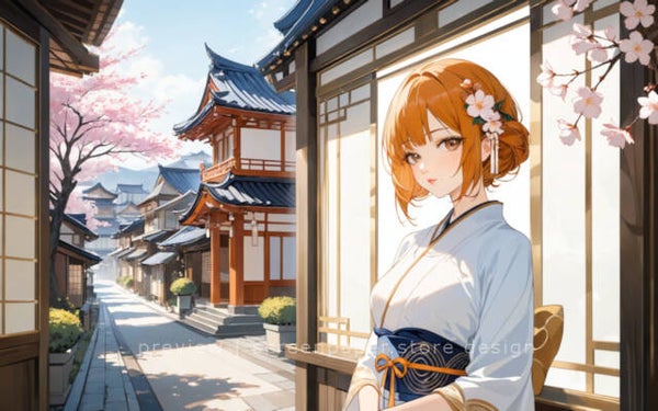 Orange Hair Anime Girl in White Kimono - 2560x1600 Digital Wallpaper
