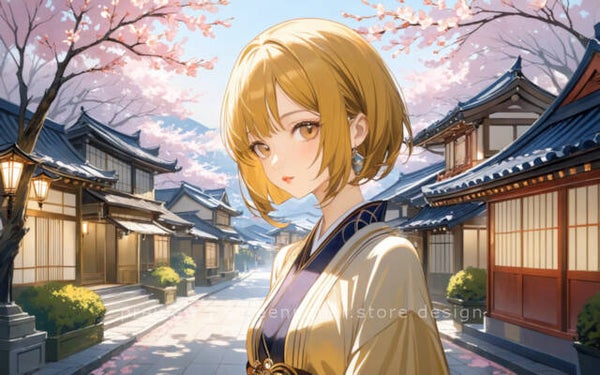 Blonde Anime Girl in Kimono - 2560x1600 Sakura Village Wallpaper