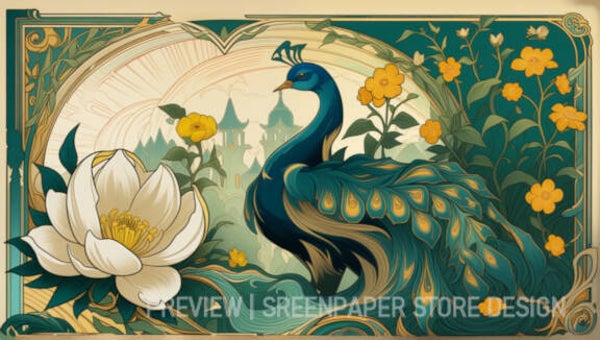 Majestic Peacock in Art Nouveau Bloom | 1920 x 1080 px wallpaper