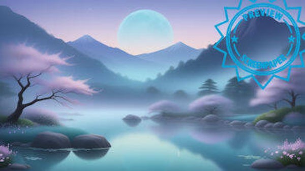 Moonlit Zen Blossom – Misty Japanese Lake Wallpaper (1920×1080)