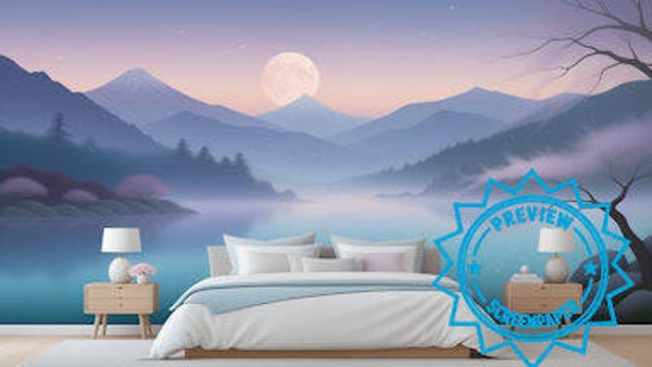 Moonrise Serenity Mural – Japanese Mountain Landscape