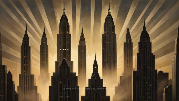Neo-Deco buildings in the evening 3840x2160 Wallpaper