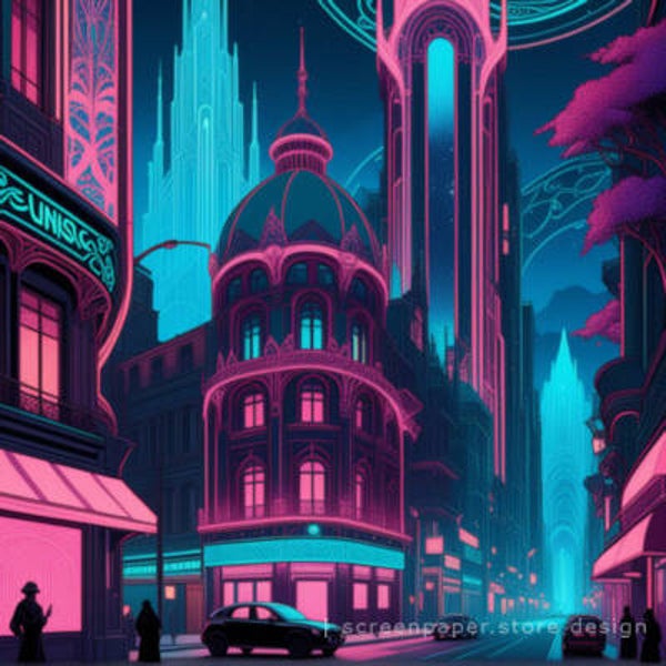 Futuristic Neon Cityscape – Retro Cyberpunk Night Glow (3200×3200)