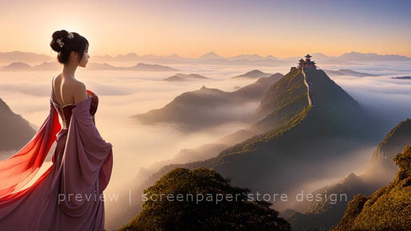 Peak Guardian Misty Mountain Temple 3840x2160 4k wallpaper