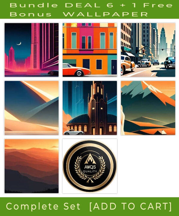 Art Deco night skyline Bundle set wallpapers