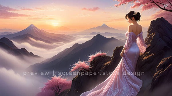 Sakura Solitude: Twilight Mountain 3840 x 2160 4k wallpaper