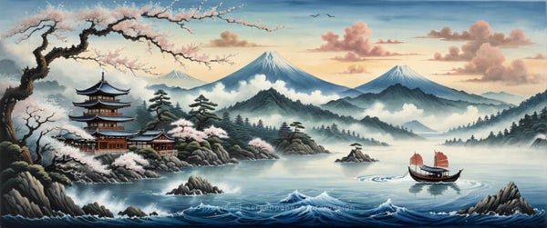 Serene Japanese Horizon — Mount Fuji & Pagoda 3440x1440 UltraWide Wallpaper