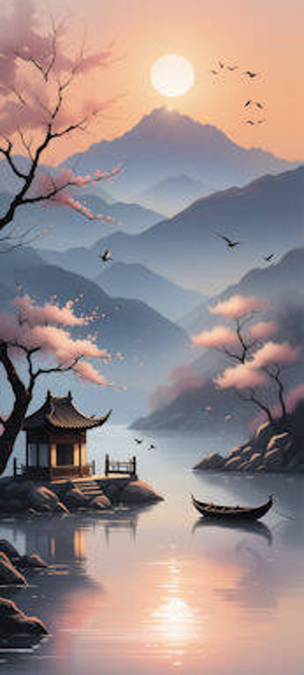 Serene Lakeside Pavilion — Phone Wallpaper