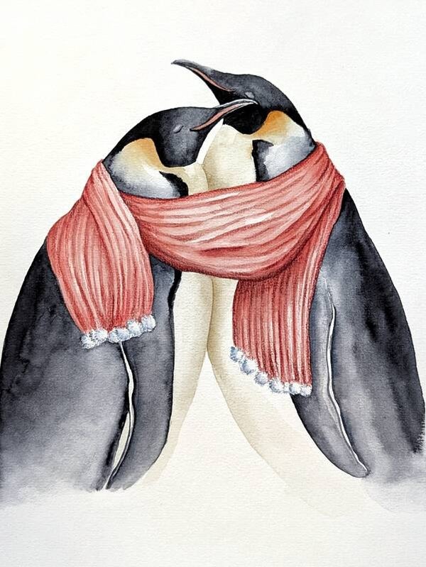 Illustratie knuffelende pinguins