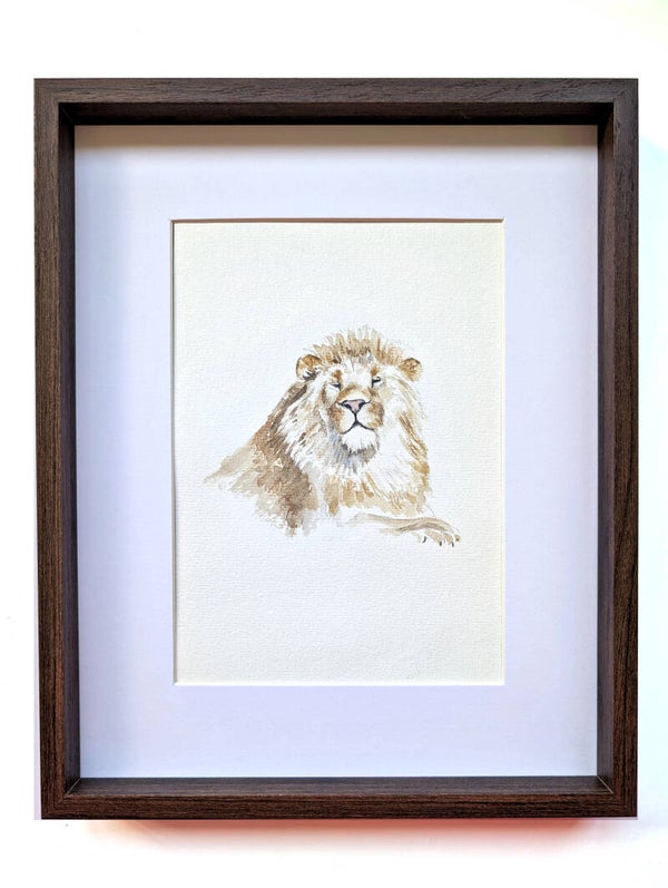 Ingelijste aquarel van een leeuw