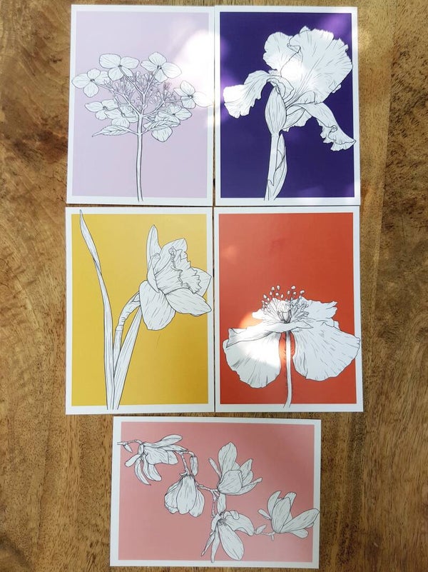 Set van 5 bloemenkaarten
