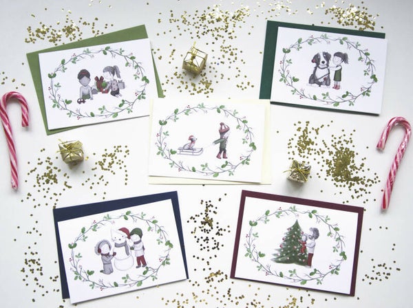 Set van vijf kerstkaarten