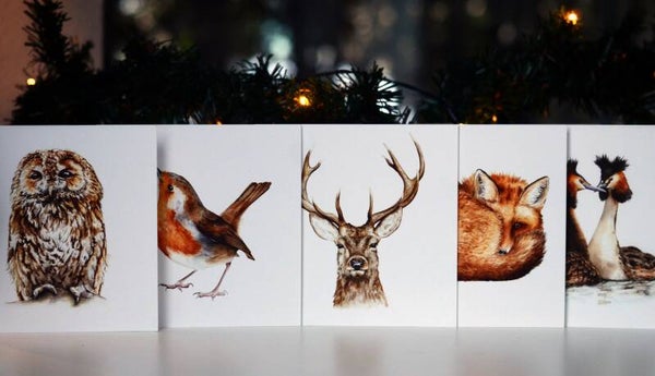 Set van 5 dubbele (kerst)kaarten met enveloppen