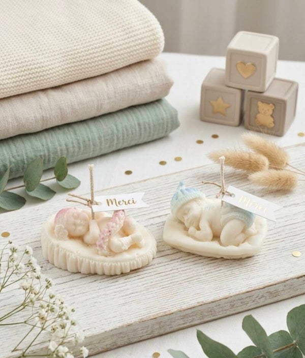 Slapende baby kaars - Luxe geboortebedankje
