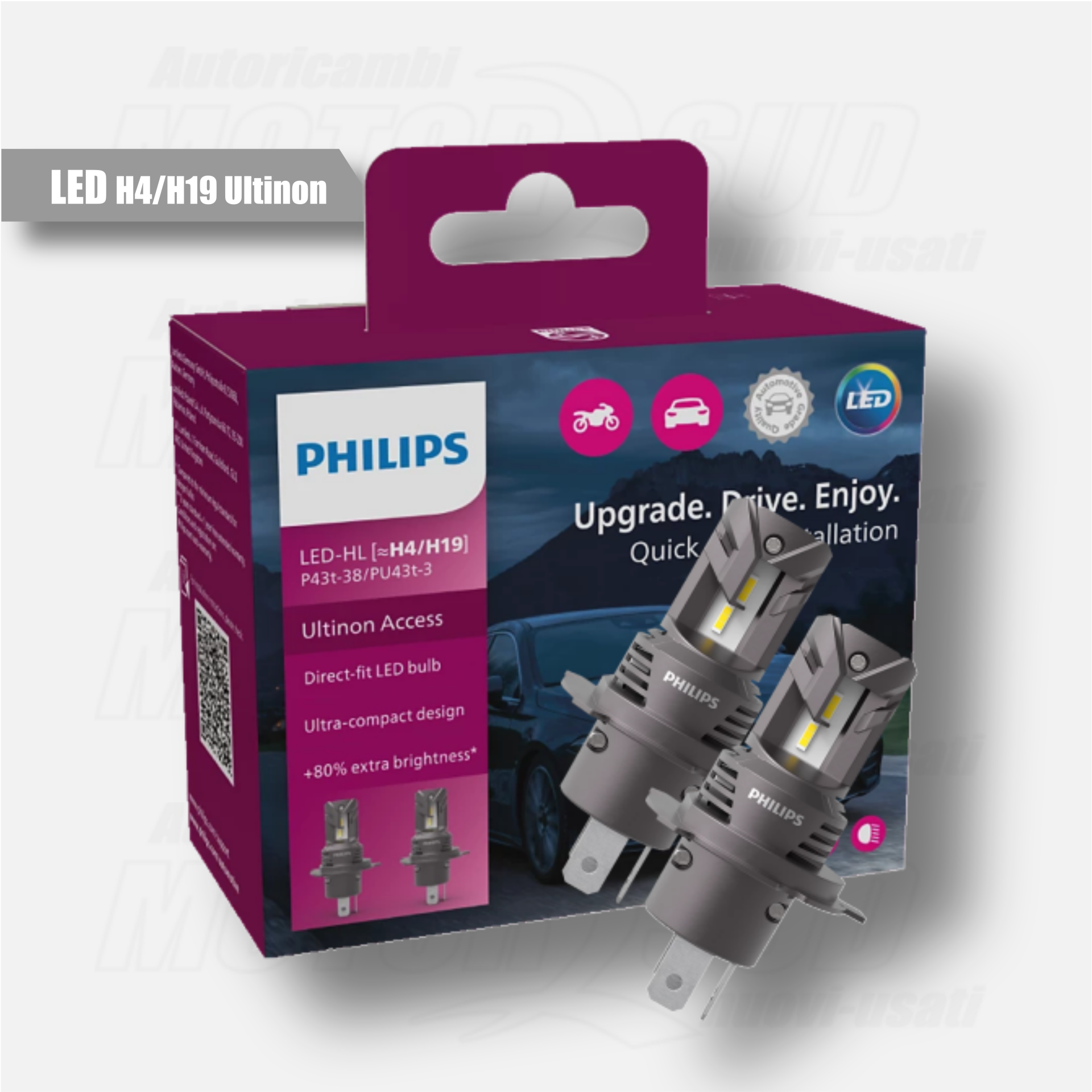 KIT 2 Lampade LED H4/H19 Ultinon Access PHILIPS 11342U2500CX