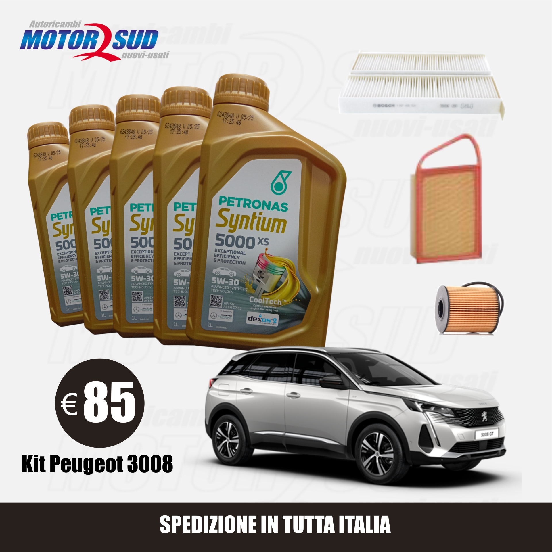 Kit Tagliando Completo per Peugeot 3008 - 5lt Syntium 5W-30 + Filtro Olio + Filtro Aria + Filtro Abitacolo