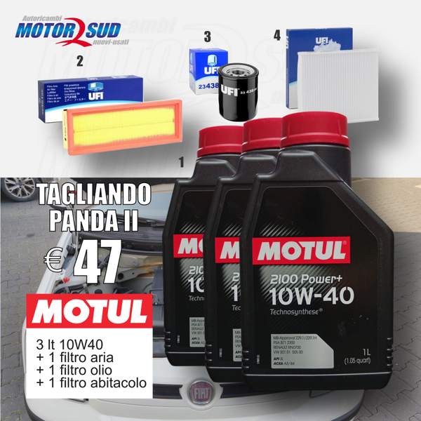 Kit Tagliando per Panda 169 - 3lt Motul 10W40 + Filtro Olio + Filtro Aria + Filtro Abitacolo