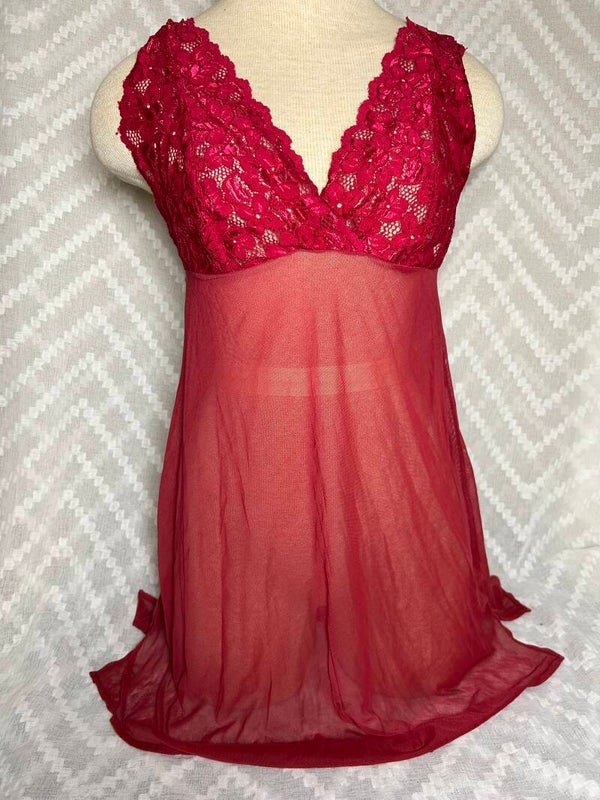 Red lace and sheer babydoll top