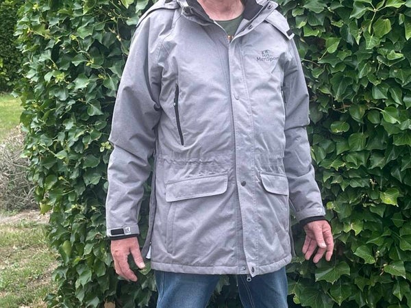 Winterjas, lichtgrijs met logo Mensport, maat XS